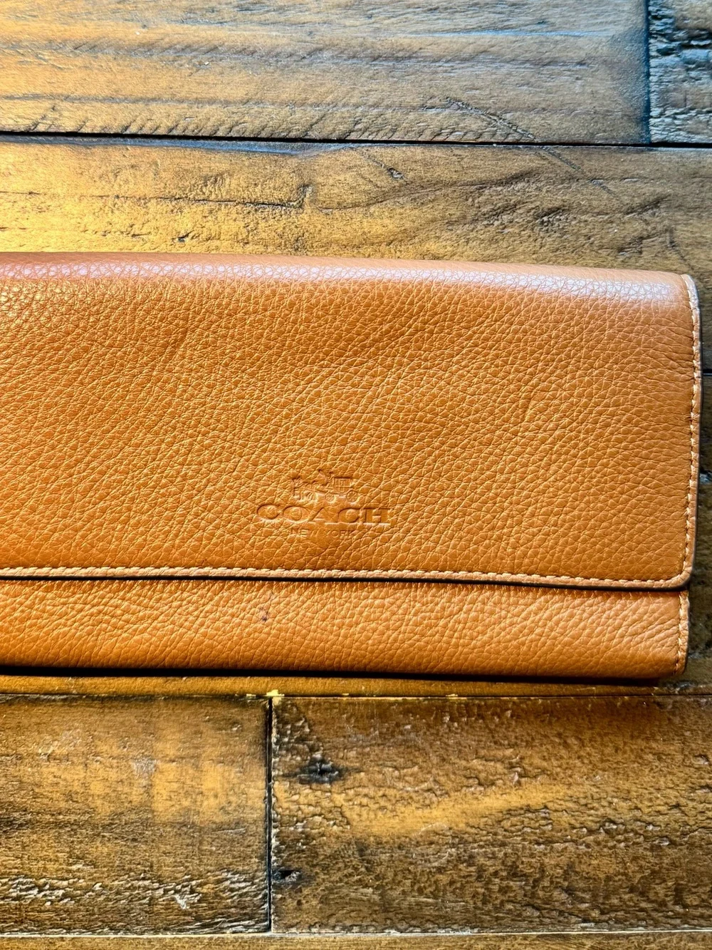 Coach Leather Continental Wallet in Saddle Brown